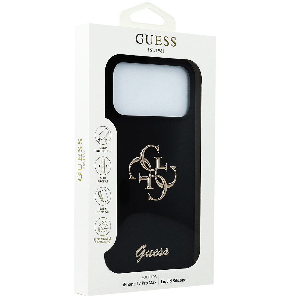 Etui Guess Hardcase Silicone Big 4G Script do iPhone 17 Pro Max, czarne
